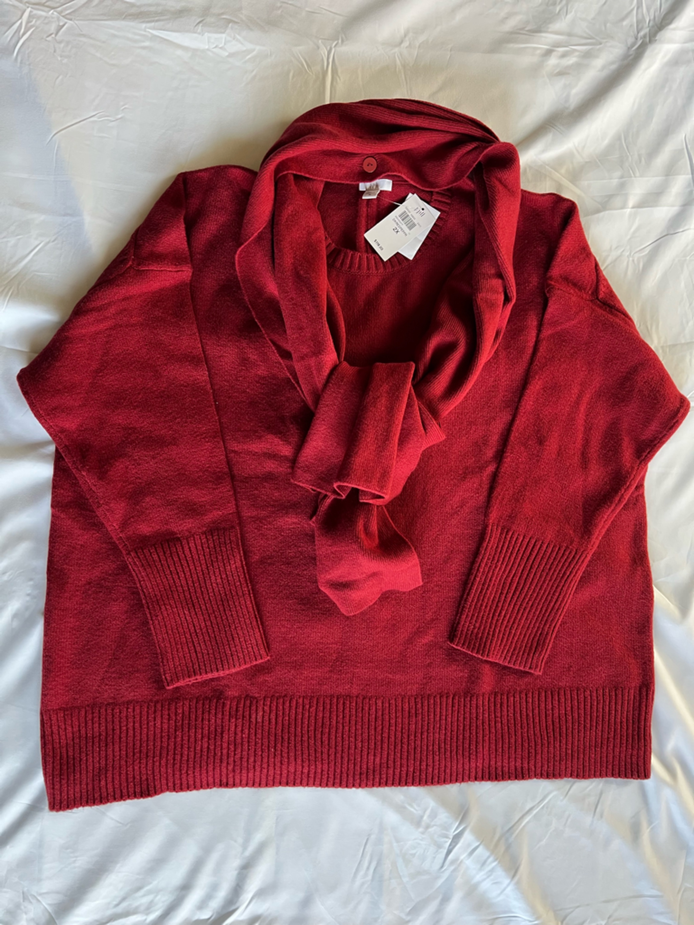 J. Jill Red Cowl-Neck Sweater With Attached Scarf